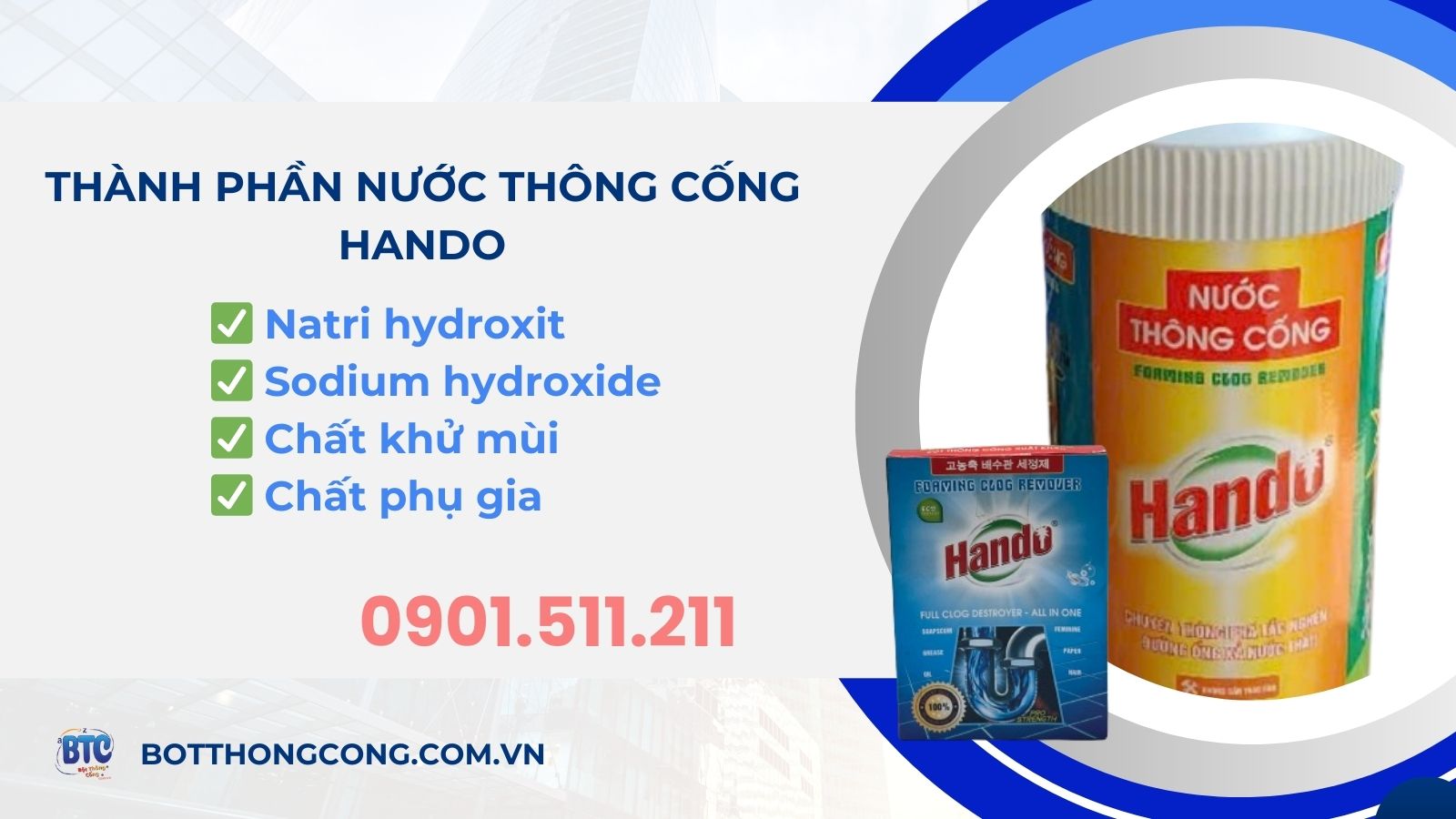 Thành phần nước thông cống Hando