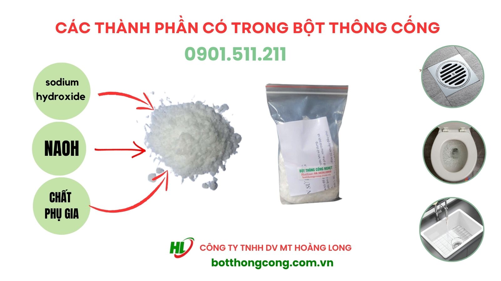 Thành phần có trong bột thông cống 